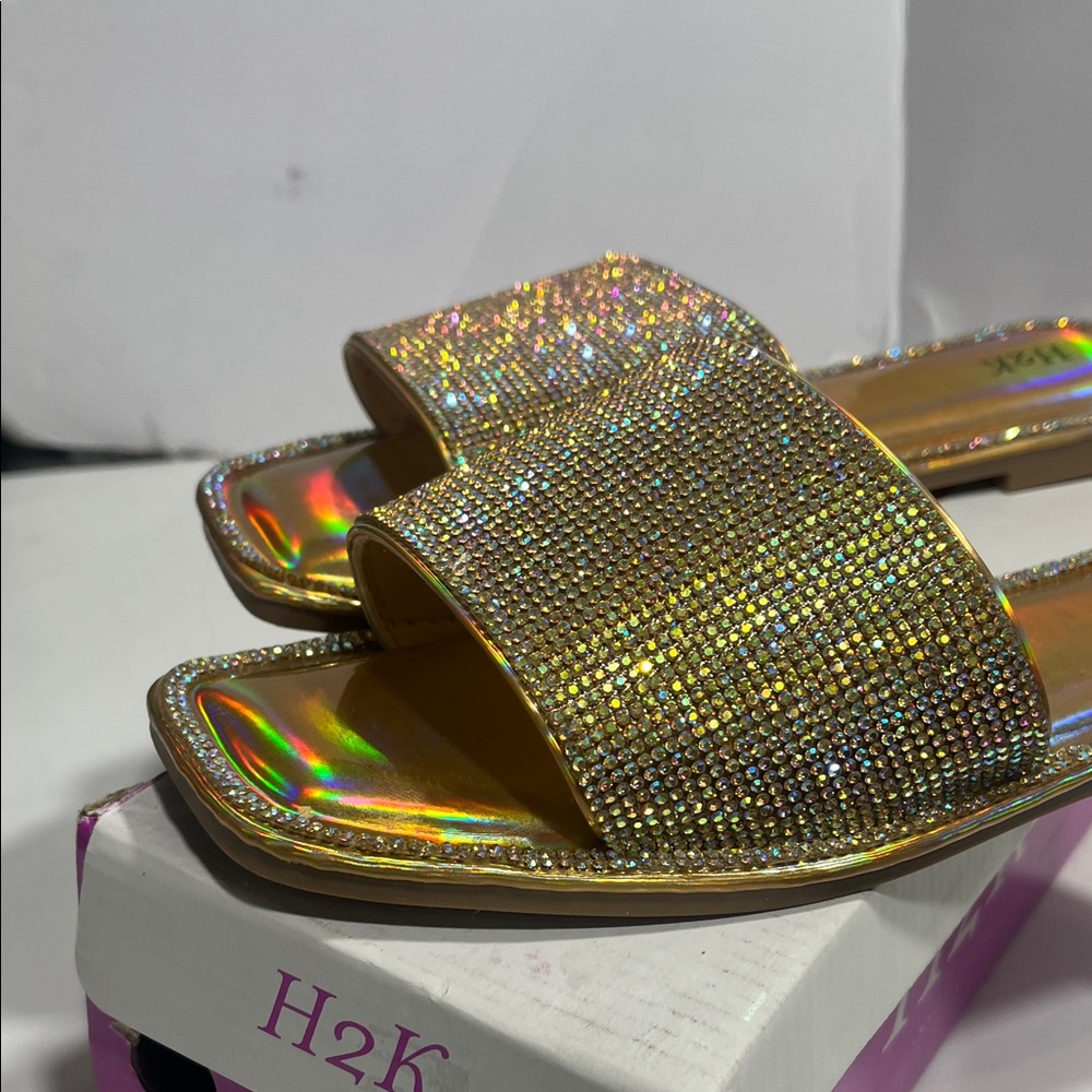 H2K Gold Rhinestone Slide Sandals - Picture 9 of 16